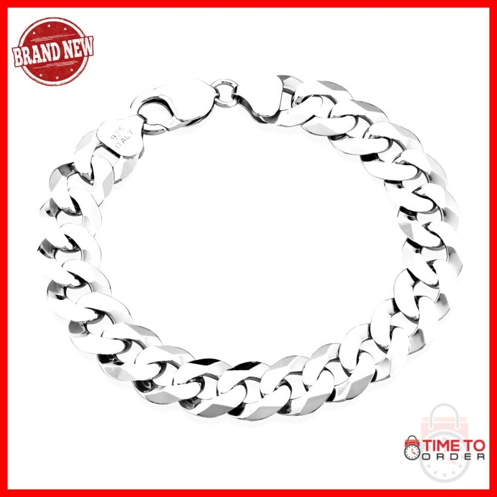 Men's 12mm Diamond-Cut Cuban Link Bracelet, 925 Sterling Silver, 8.5 Inch